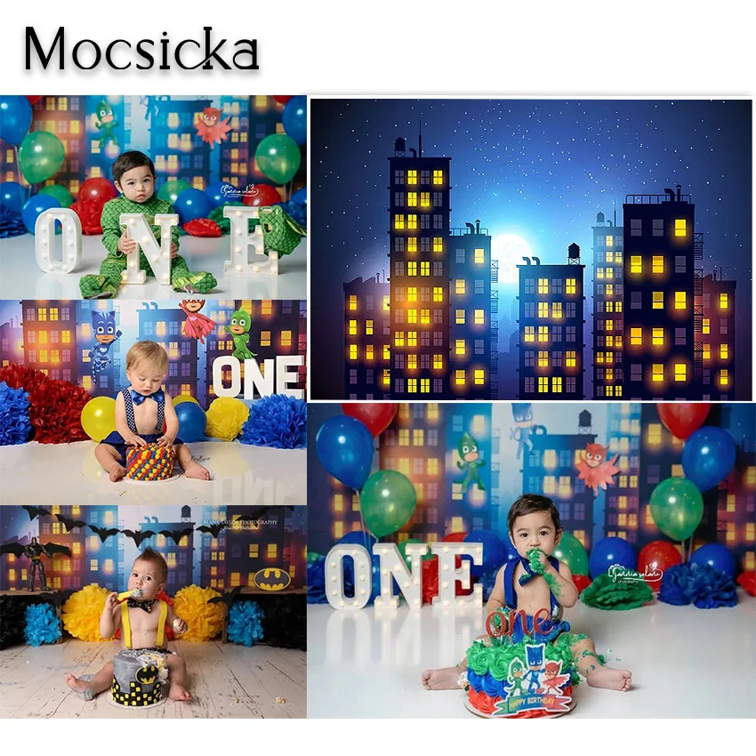 Mocsicka супергерой фотография Фон супер герой город ночь здания Новорожденный