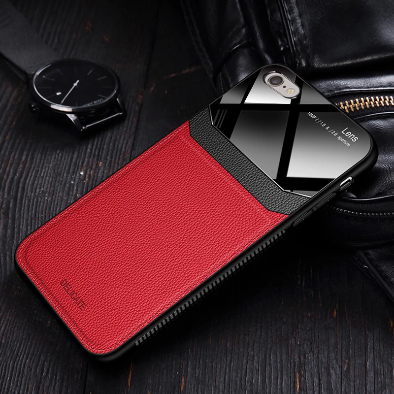I coque, чехол, чехол, для apple iphone 6 6s s iphone6 plus 6 plus на кожаном зеркальном стекле силиконовый ударопрочный телефон милые чехлы - Цвет: Red
