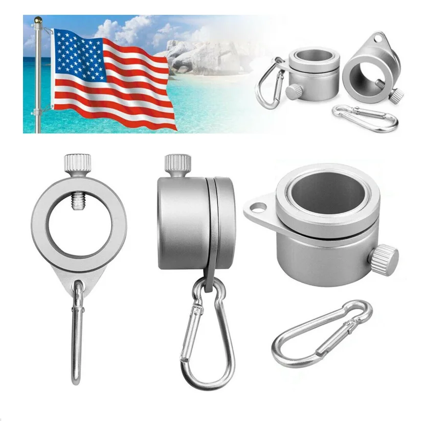 Aluminum Alloy Flag Pole Rings 360 Degree Rotating Flagpole Flag Mounting Ring Kit with Carabiner for 0.75-1.02Inch Flagpole