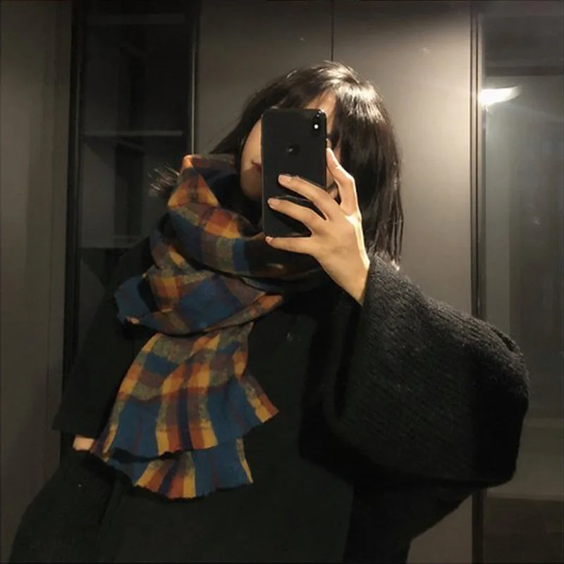 

Retro plaid imitation cashmere scarf shawl dual-use women's winter wild thick warmth long wild 2020 new