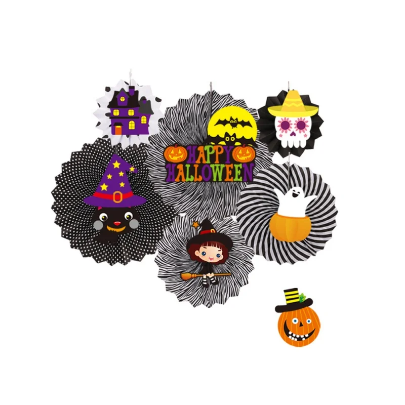 Halloween DIY Decorations Bar Kindergarten Ktv School Wall Decoration Paper Fan Halloween Flower Supplies - Цвет: Светло-серый