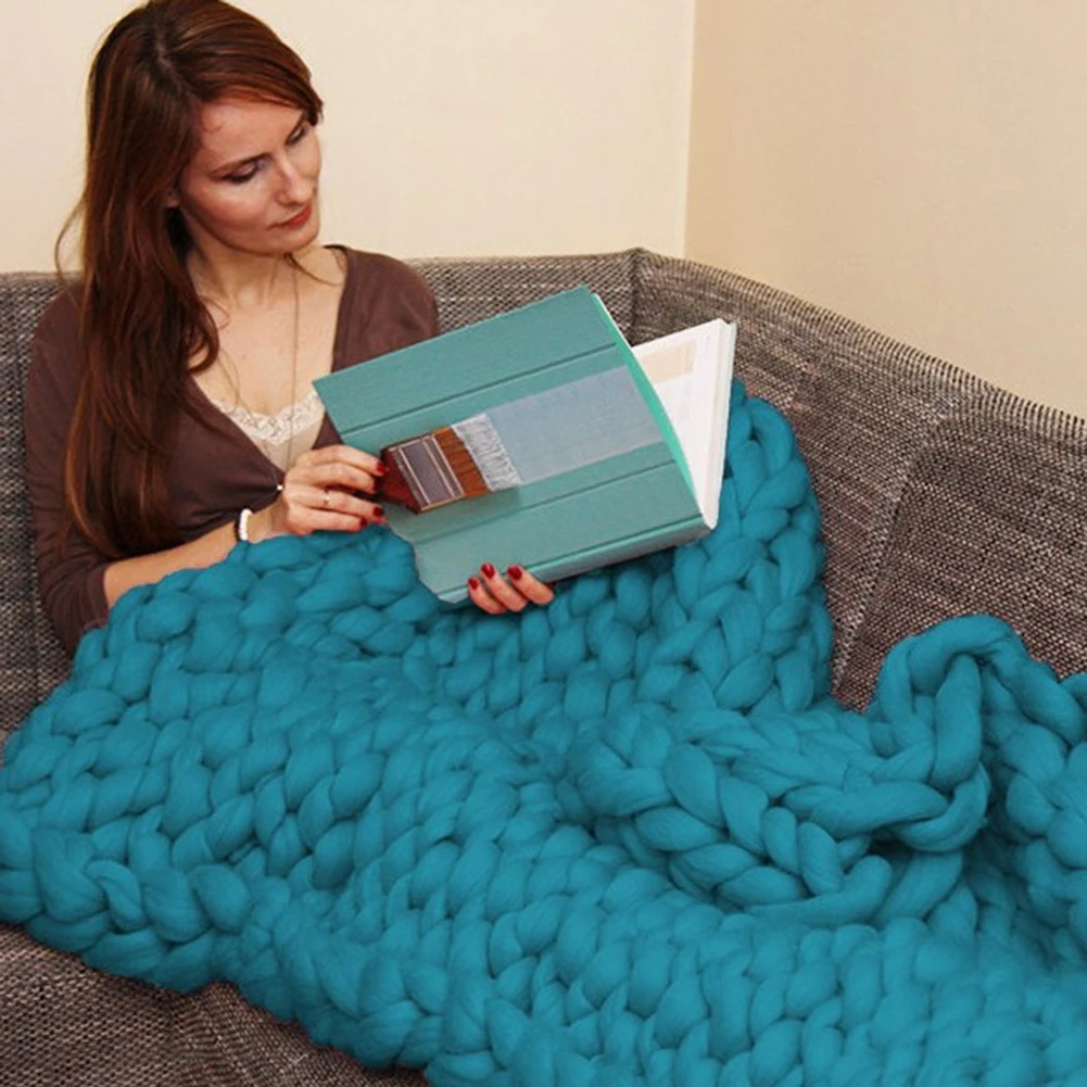 Новое вязаное одеяло, 60*60/80*100 см, ручная вязка, теплое объемное вязаное одеяло, Мериносовая мягкая шерсть, толстая пряжа, объемный диван