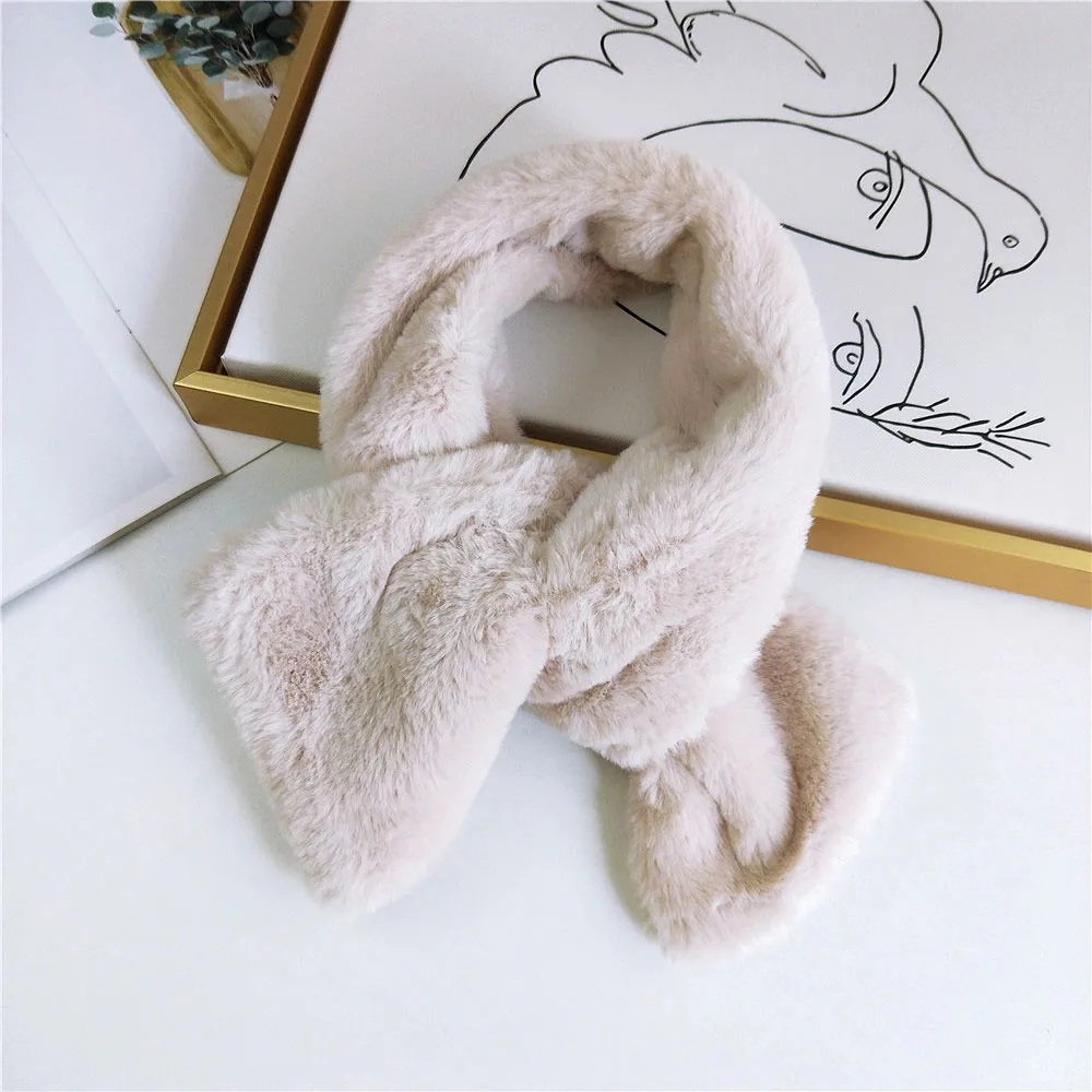 New Winter Thick Solid Color Black White Pink Faux Rabbit Fur Scarf Foulard Femme Womens Fau Fur Scarves and Neck Warmers
