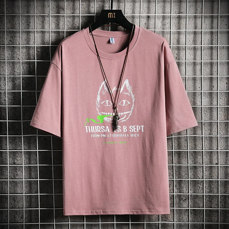 

2021 new Man's Oversized T-shirt Men 2021 Summer Top Cat Print T-shirts Harajuku Cotton Tshirt Male Black T Shirt For Men