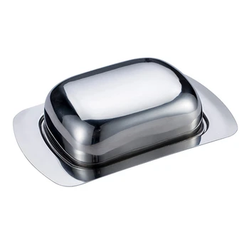 

Oval Stainless Steel Butter Dish Box Container Shiny Cheese Server Storage Keeper Tray with Easy to Hold Lid