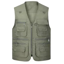 Четыре сезона хлопок среднего возраста мужчин Мульти-карманы жилет случайный жилет настраиваемый рабочая одежда жилет 2312
