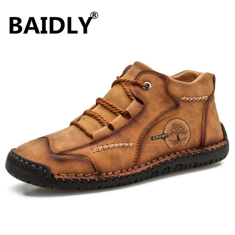 Casual Men Loafers Breathable High Top Leather Moccasins Shoes Male Soft Genuine Flats Big Size 39-48 Zapatillas Hombre | Обувь