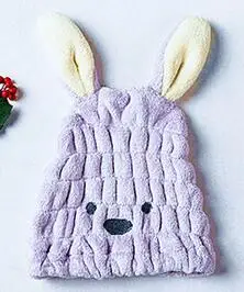 Purple Детское полотенце для сушки волос с милым кроликом для ванны и душа, быстросохнущие детские волосы из кораллового флиса, тюрбан для купания, полотенце для сушки волос - Цвет: Purple