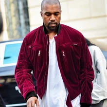 Мужская бархатная бейсбольная куртка ma1kanye West, хип-хоп, с заниженным плечом, толстые велюровые куртки, мужские красные, винные/черные локоть, плиссированные рукава