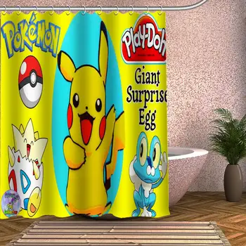 

Waterproof Shower Curtain for Bathroom Pokemon Pikachu Print Bathroom Gadgets Bathtub Curtains Bathroom Curtain with 12 Pcs Hook