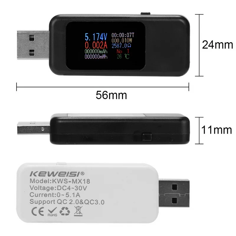 DC USB тестер тока 4-30 в измеритель напряжения Амперметр цифровой монитор измеритель напряжения Емкость зарядное устройство детектор для смартфона