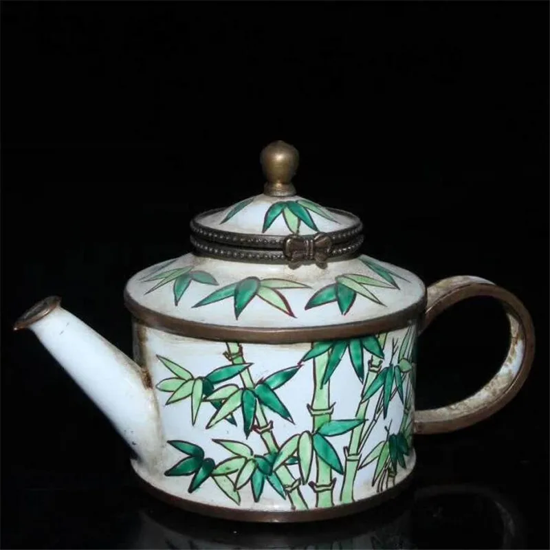 

Collection Chinese Handmade Red Copper Enamel Color Painting Bamboo Wine Pot Kettle Teapot Exquisite Gift Home Decoration