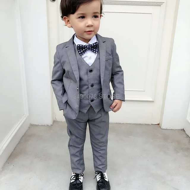 Flower boys Wedding Dress Suit Children Formal high quality jacket+vest+pants+bow tie 4Pcs Kids corduroy Dance Show Clothing Set