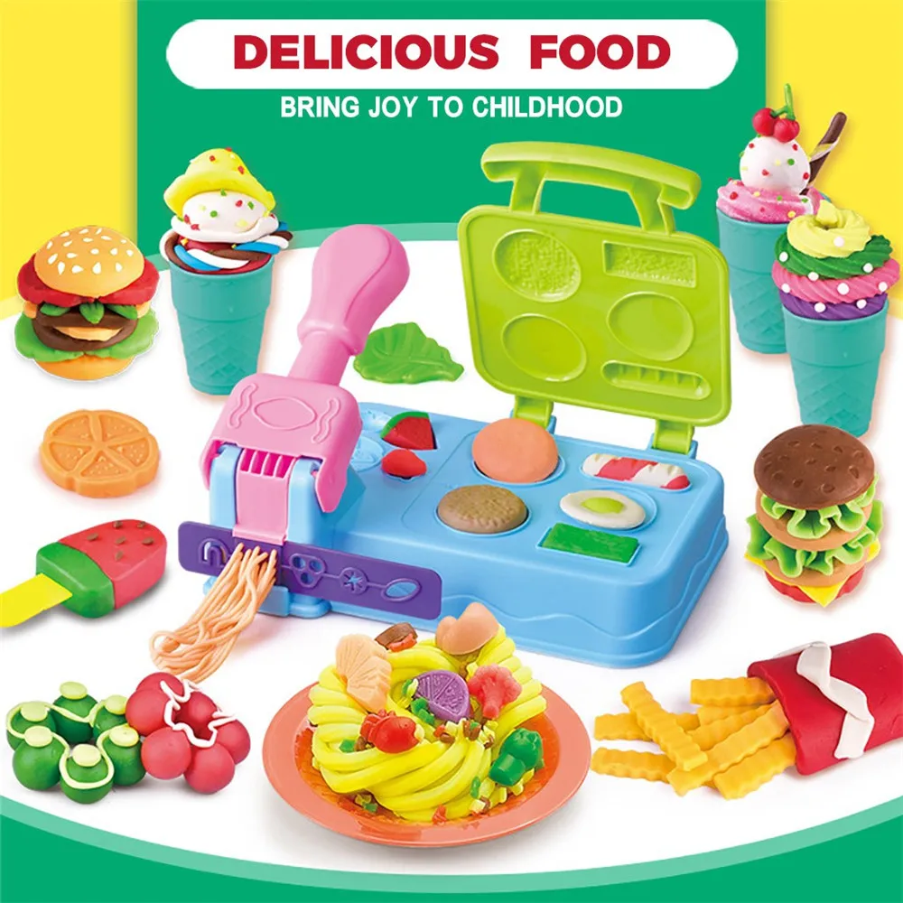 DIY Hamburger Plasticine Noodle Machine Cone Mold Kitchen Toys Children Color Clay Handmade Cloud Slime simulation hamburger | Игрушки и