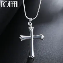 DOTEFFIL 925 Sterling Silver 18 Inch Snake Chain Cross Pendant Necklace For Women Man Fashion Wedding Party Charm Jewelry