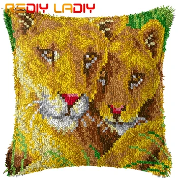 

DIY Latch Hook Cushion Kits Cartoon Cat Pillow Case Crochet Crafts Acrylic Yarn for Embroidery Sofa Bed Cushion Cover Home Decor