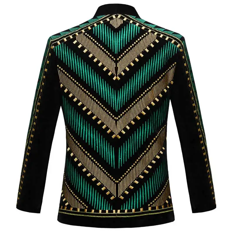 Luxury African Embroidery Cardigan Blazer Jacket Men Shawl Lapel Slim Fit Striped Suit Jacktes for Party Prom Wedding