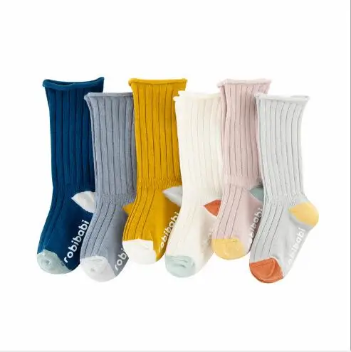 

6Pairs Pack Vertical stripes high tube loose mouth children's socks baby child socks double needle socks
