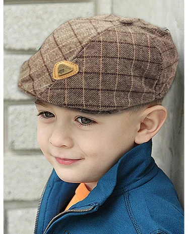 Осенне-зимняя Детская шерстяная шапка, мужской и женский клетчатый берет, универсальная полосатая шапка в британском стиле с утиным язычком