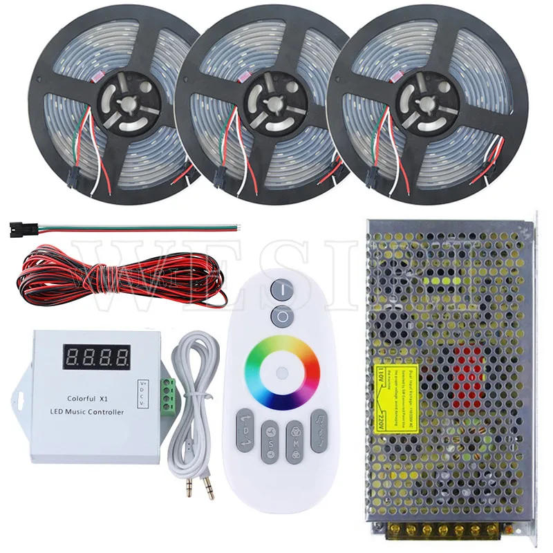 DC12V 5 м/10 м/15 м/20m25m/30 м 300 светодиодный s WS2811 адресуемый светодиодный Пиксельная полоса водонепроницаемый+ пульт дистанционного управления музыкой+ комплект питания