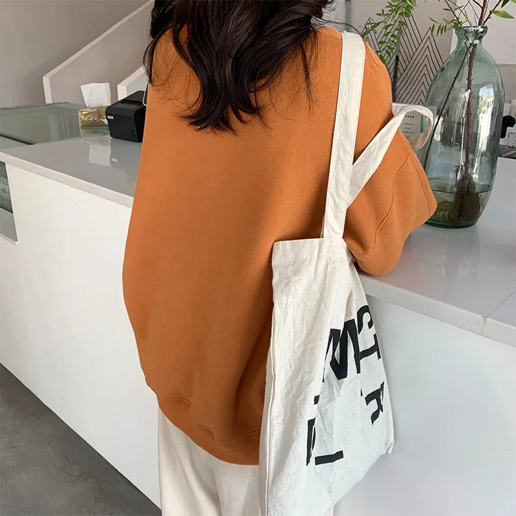 Orange Korean Hoodie Streetwear Womens Hoodies Pullover Print Casual O-Neck Loose New Sweatshirt Women Soft Warm