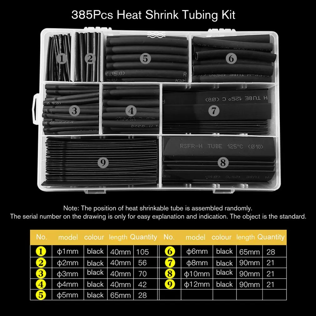 385 шт./кор. полиолефина сокращения различные изолированные кабельные наконечники трубки комплект трубок термоусаживаемой трубки Обёрточная бумага провода термоусадочные трубки