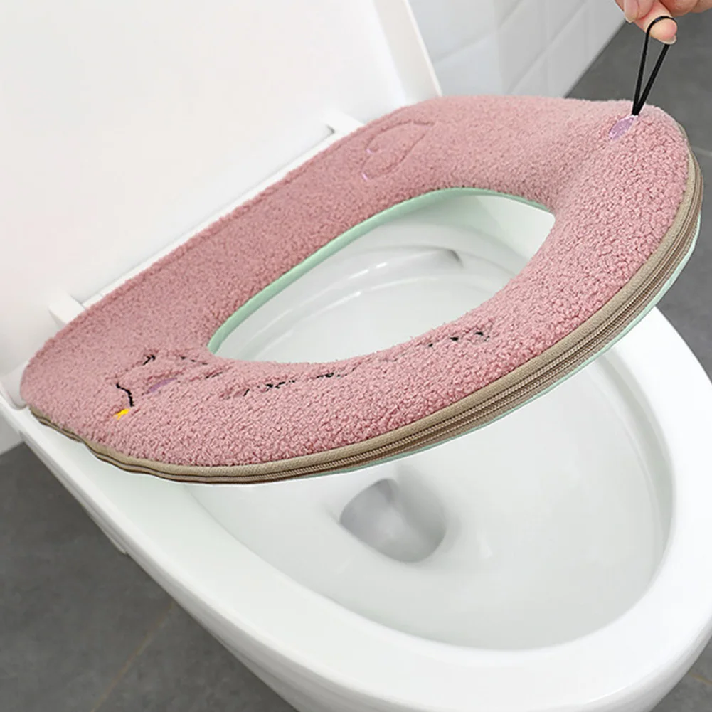 Side Zipper Winter Reusable Toilet Seat With Handle Warm Practical Closestool Cover Easy Apply Skin-friendly Exquisite Bathroom
