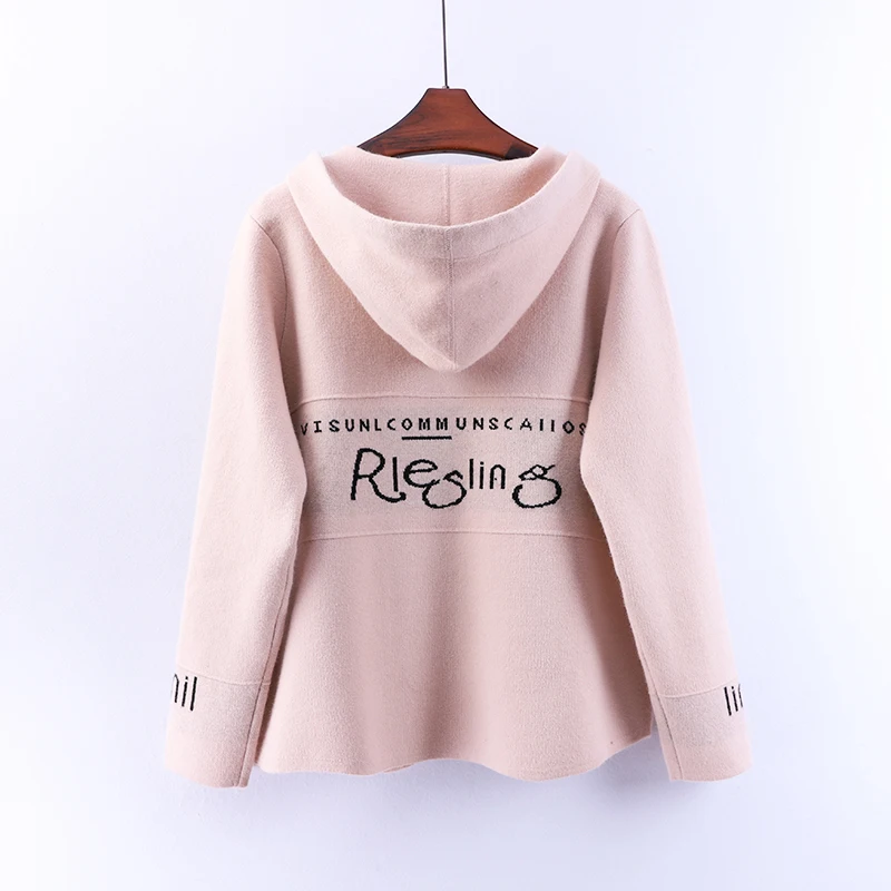 Mink Cashmere Cardigan women Sweater Hooded Coat 2020 Autumn Winter Fashion Embroidery Zipper Korean Loose Ladies Sweaters |