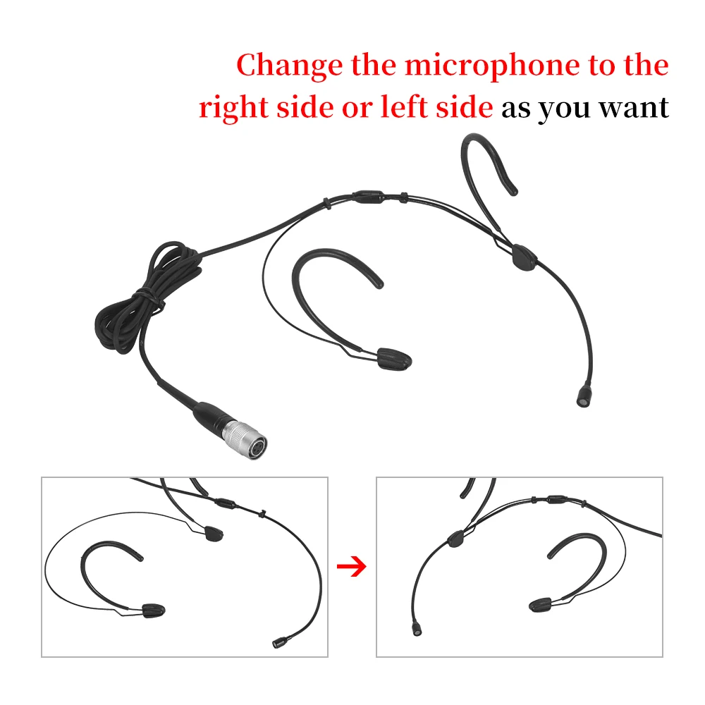 Iiimymic Profissional Preto Fone de Ouvido Microfone Pinos Xlr Ta4f Headworned Microfone Duplo Gancho da Orelha para Shure Sistema Bodypack sem Fio - Image 6