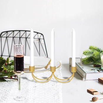 

Nordic Gold Plated Candle Holders 3-Arms Stand Zinc Alloy Candelabra For Wedding Prop Candlelight Dinner Hotel Home Decoration