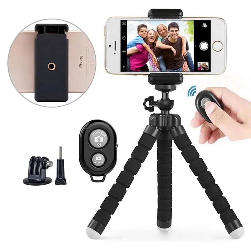  Phone Tripod Portable And Adjustable Camera Stand Holder With Wireless Remote And Universal Clip Fo
