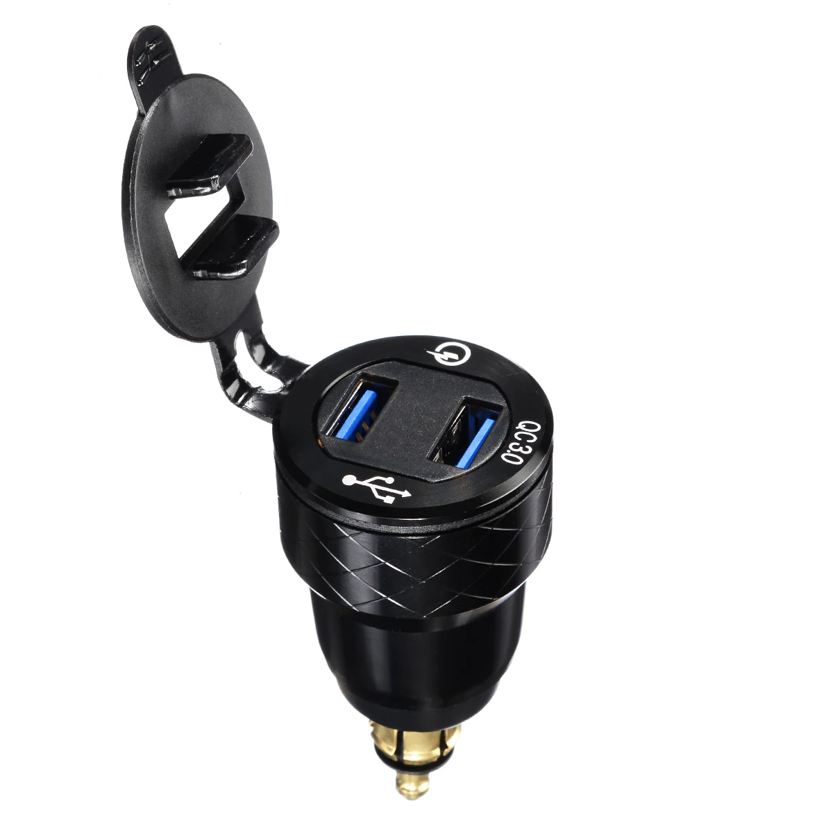 Black Aluminum Alloy Dual USB Charger For BMW Motorcycle Triumph Tiger Ducati Voltmeter DIN Socket To USB Blue LED