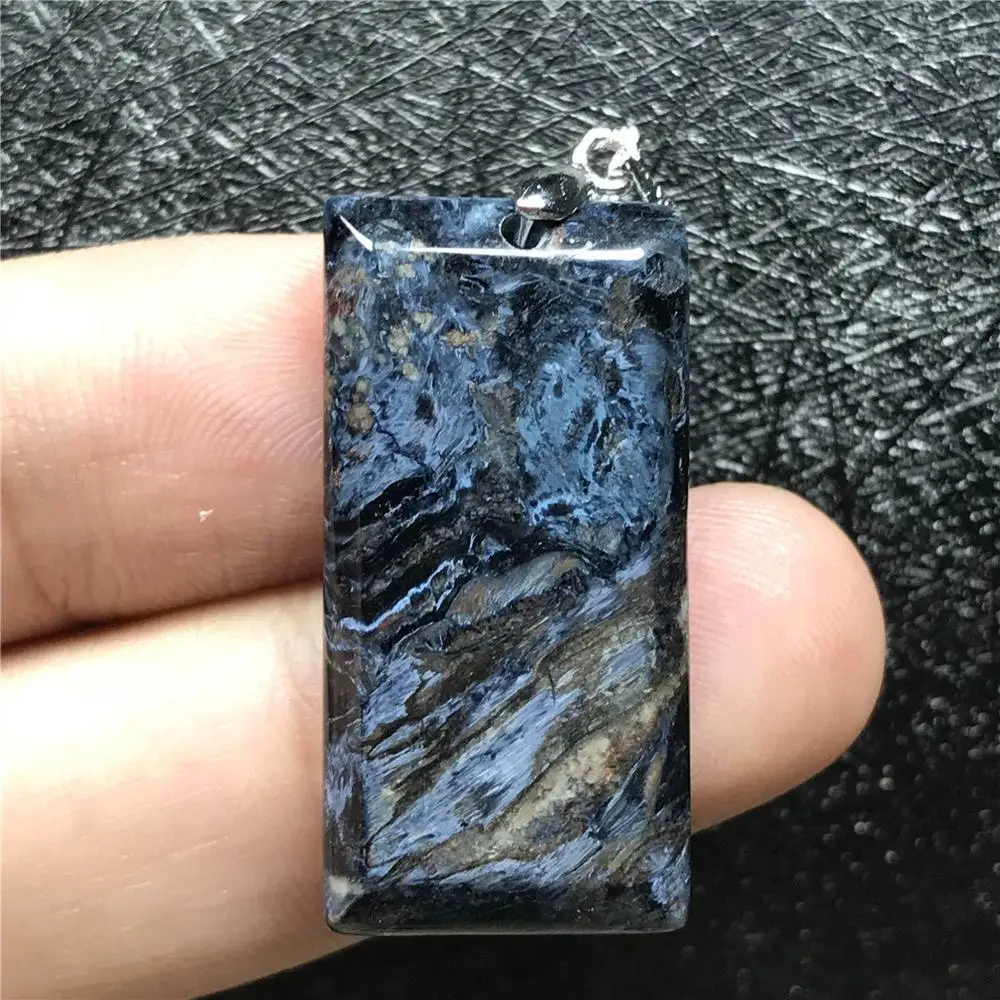 Genuine Natural Blue Pietersite Pendant For Woman Man Namibia Gemstone 29x15x5mm Rectangle Beads Silver Pendant Jewelry AAAAA