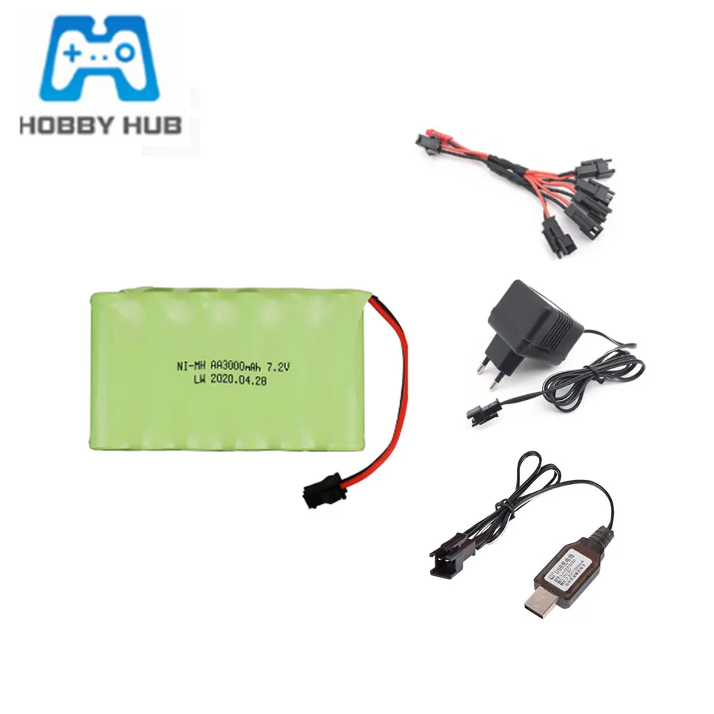 

NIMH Battery 7.2V 3000mah Battery with Charger set For Rc Toy Cars Boats Guns Ni-MH AA 2800mah 7.2v Rechargeable Battery