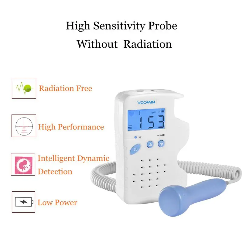 Vcomin Fetal Doppler hand-hold Pocket portable sound Baby heart pregnancy Ultrasound fetal doppler Detector machine