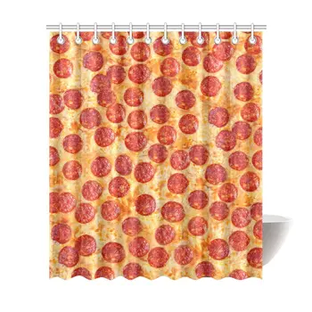 

Funny Home Decor, Funny Food Pepperoni Pizza Waterproof Polyester Bathroom Shower Curtain Bath with Hooks, 72(Wide) x 84(Height)