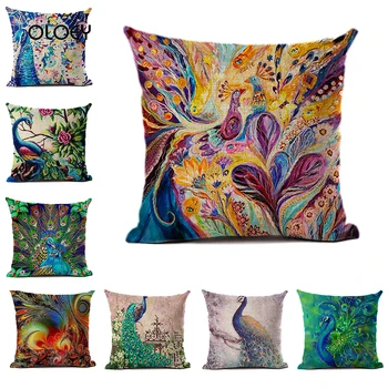 

Polyester Square Cushion Cover Abstract Art Series European Style Light Luxury Peacock Cushion Cover Home Hotel Car Decoration .
