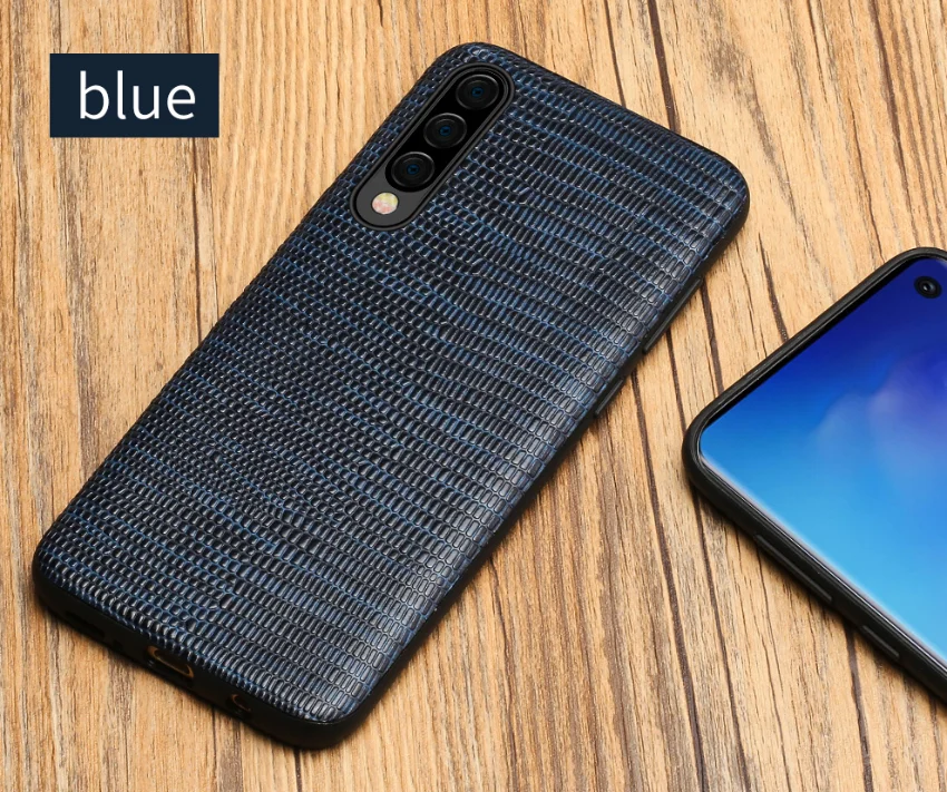 Роскошный противоударный чехол из натуральной кожи для телефона samsung galaxy A50 A70 A40 A20 Note 8 9 10 S8 S9 S10 plus чехол для телефона - Цвет: Темно-синий