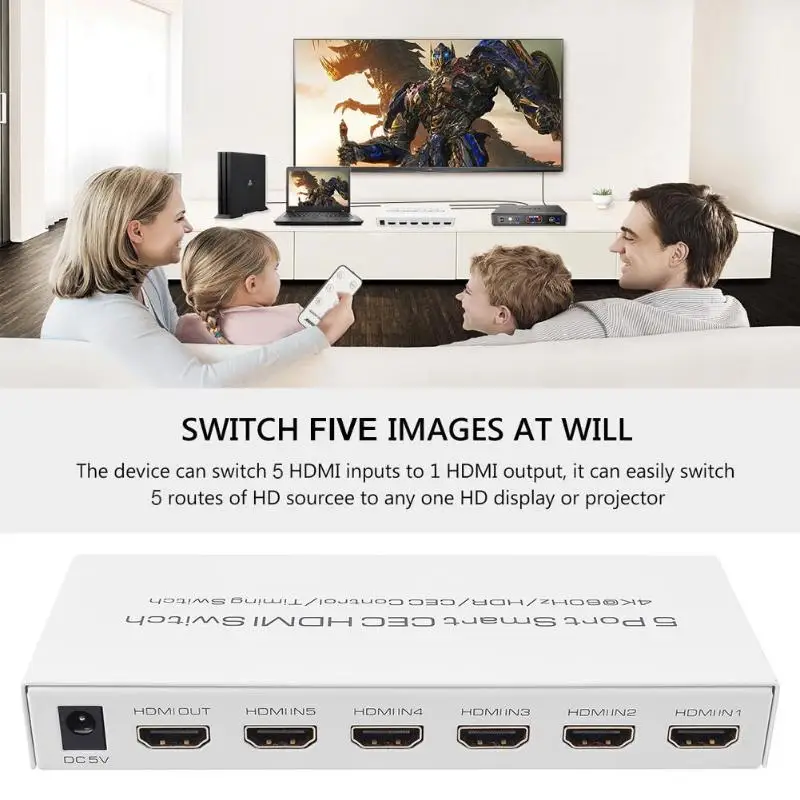 ALLOYSEED 5x1 Переключатель HDMI 5 вход 1 выход 5 порт 4K HDR HDMI Переключатель Селектор сплиттер адаптер для PS3 PS4 Xbox tv Box