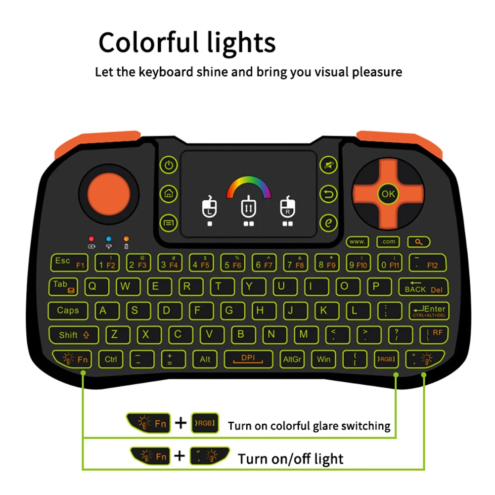 

TZ10 Smart Wireless Keyboard Remote Control Gaming Universal 2.4GHz Accessories Mini Air Mouse Touch Screen Colorful Backlight