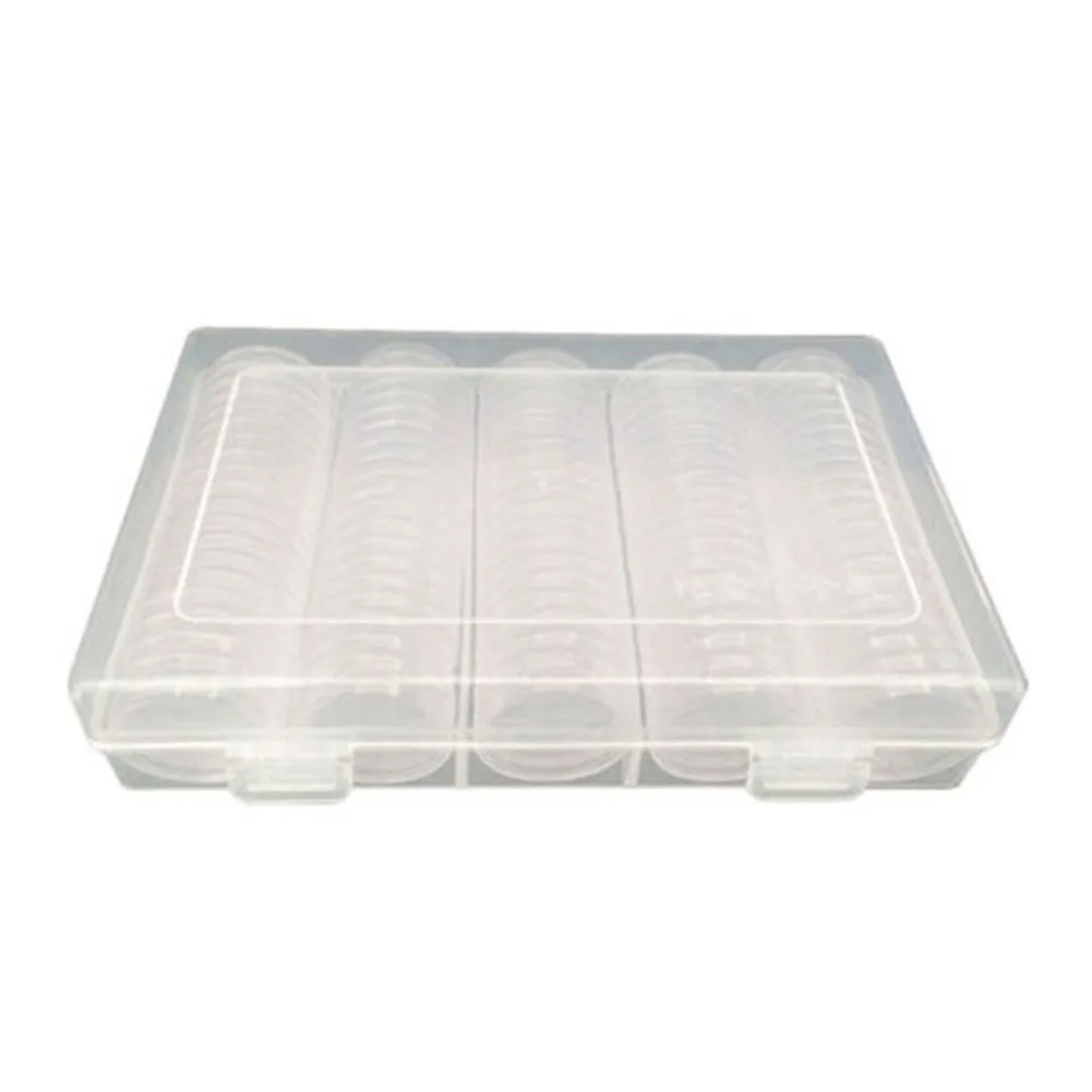 100pcs/box 27mm Round Boxed Coins Collection Holder Transparent Plastic