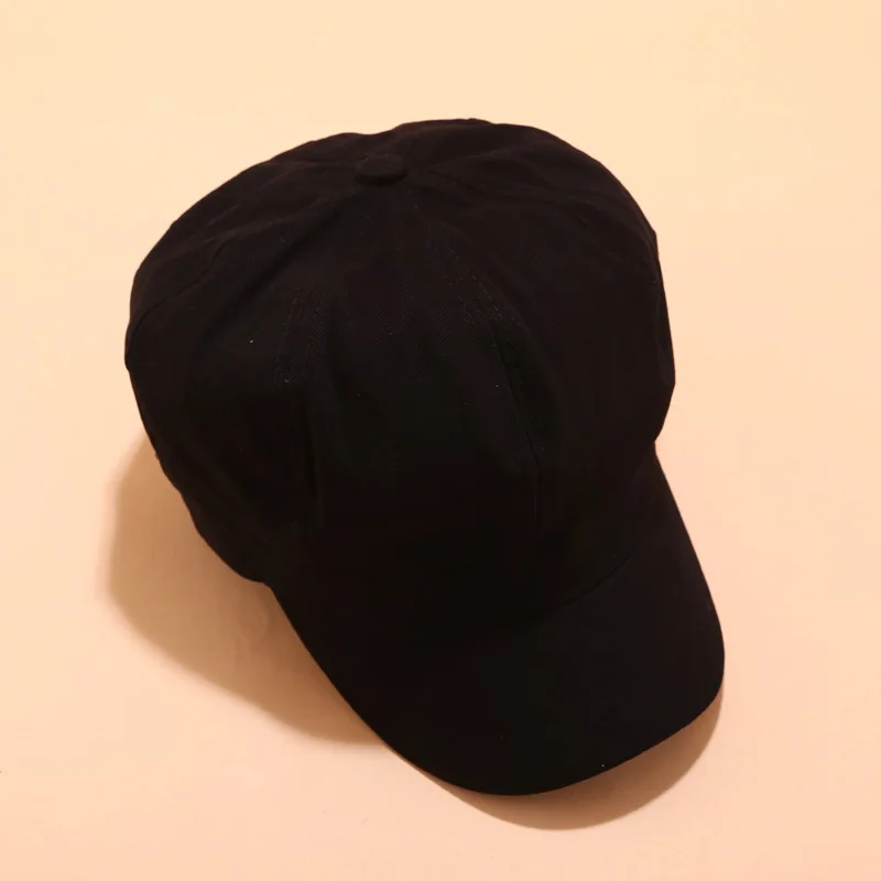 Black Хлопковые береты, шапки, кепки для женщин, модная плоская шляпа на зиму осень, винтажная восьмиугольная шапка, шапки для девочек, одноцветные живописные шапки - Color: Black