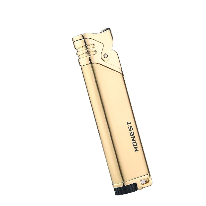 Gold Многоразовая Бутановая Зажигалка, новинка, надувные бензиновые струйные зажигалки, латунный Металл, винтажный ветрозащитный фонарь для сигар, зажигалка - Цвет: Gold