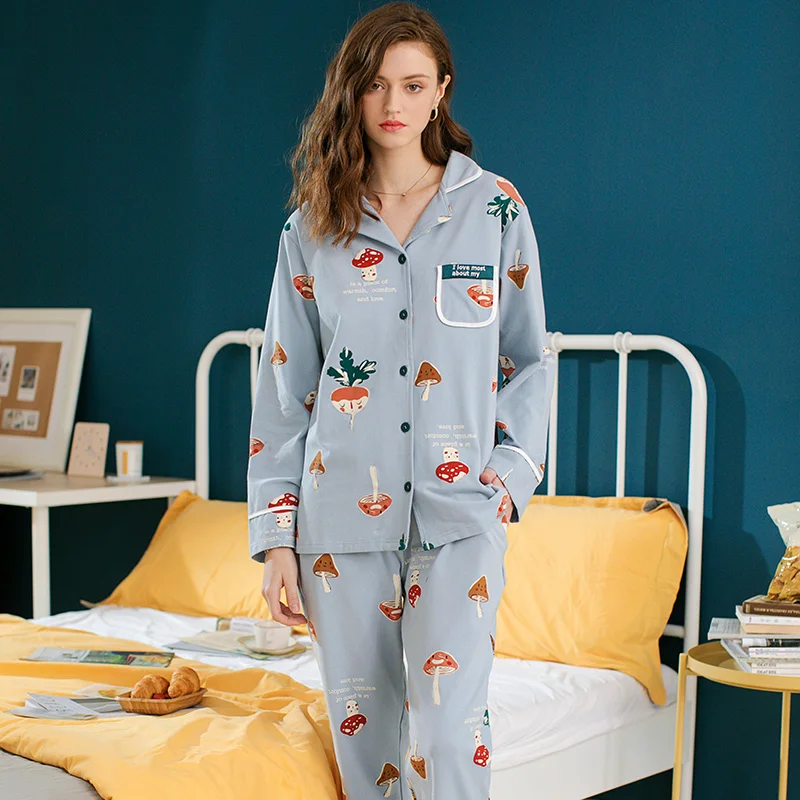 FENTENG Осенняя Пижама для женщин модная пижама с принтом Повседневная Женский