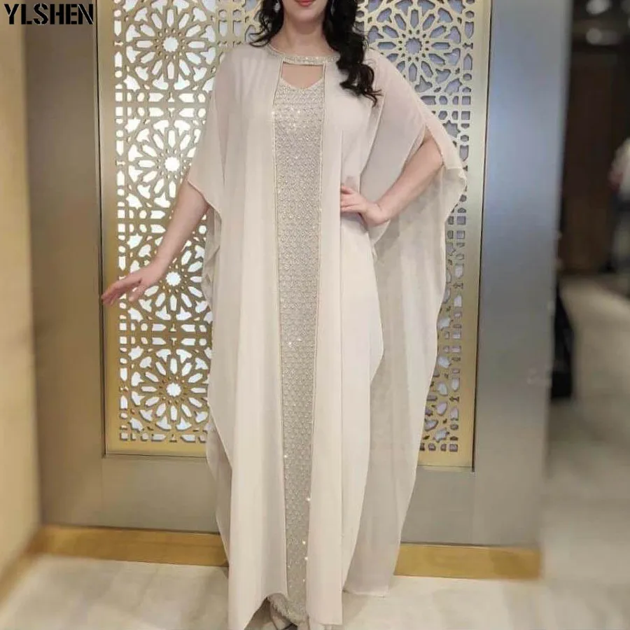 2 Piece African Design Dashiki Dress Sequined Diamonds Abaya Maxi Dresses Bazin Vintage Muslim Robe Gowns Africa Sexy Lady Party 01