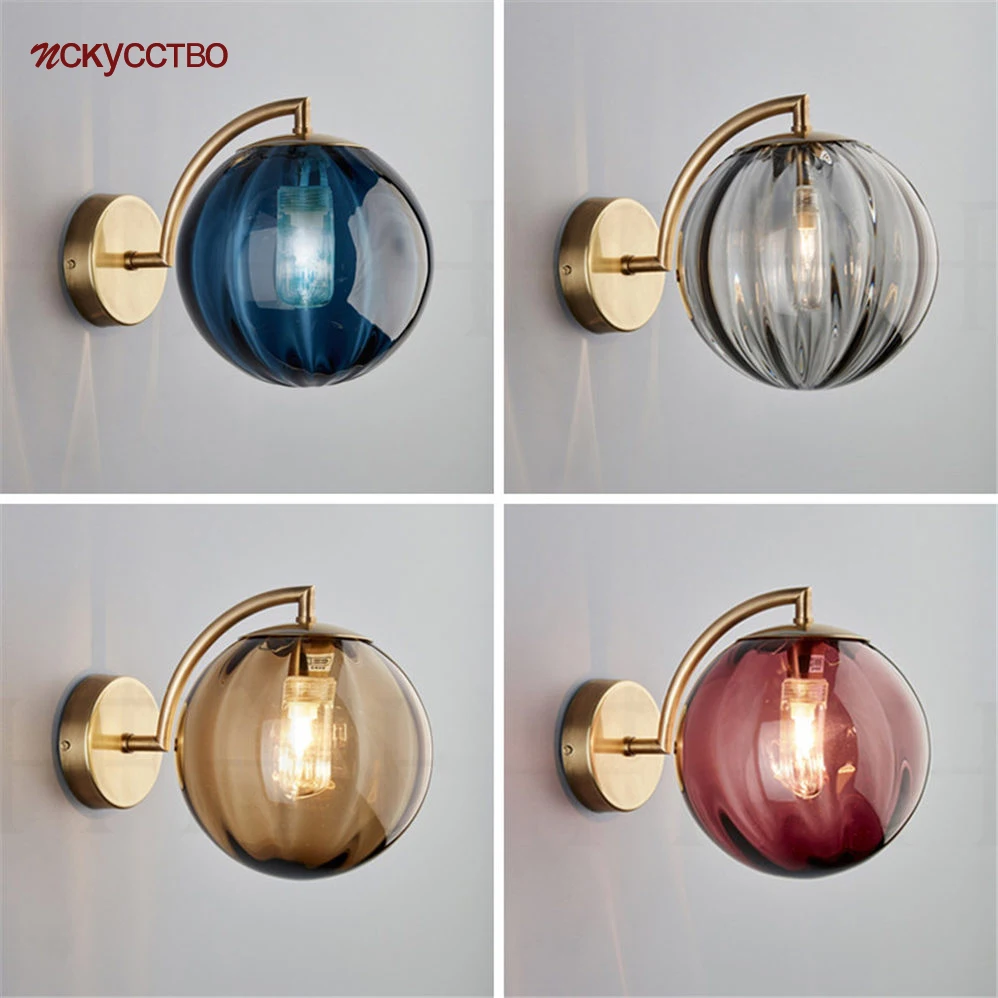 Postmodern Designer Colored Glass Ball Wall Lamp Led Indoor Lighting Fixture Decorative Nightstand Lamps Bedroom Bedside Light | Лампы и