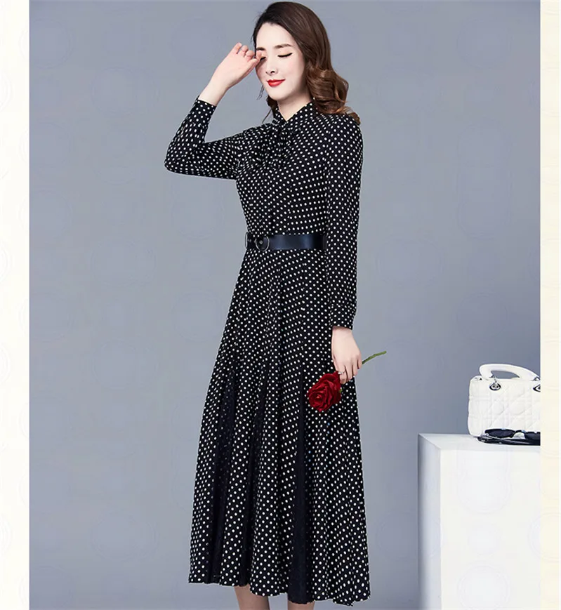 

Feminine Dress 2019 New Style Spring And Autumn Korean-style Elegant High-waisted Lace Joint over-the-Knee Polka Dot Long Skirts