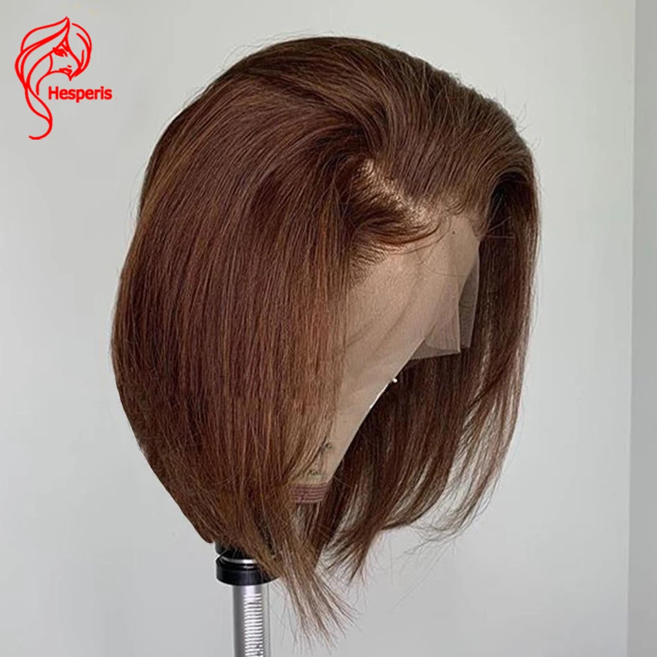 Hesperis 13x6 Lace Front Human Hair Wigs For Women Brazilian Remy Hair Bob Cut Lace Wigs #4 brown 180 density Lace  Wigs