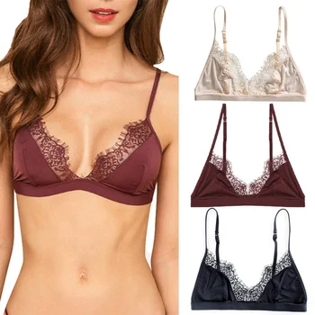 

Hot Sale Women French Thin Lace Bra Lingerie Comfortable Breathable Seamless Bra Lace Hem V-Neck Bra m