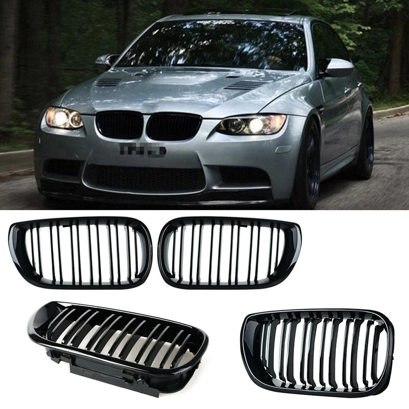 

2pcs Car Style Gloss Black Front Kidney Double Slat Grill Grille For BMW E46 4 Door 4D 3 Series 2002-2005